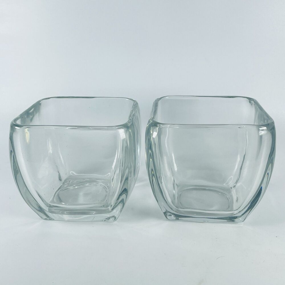 Libbey Clear Glass Square Votive Candle Holders Small Vases Bowls Set of 2
